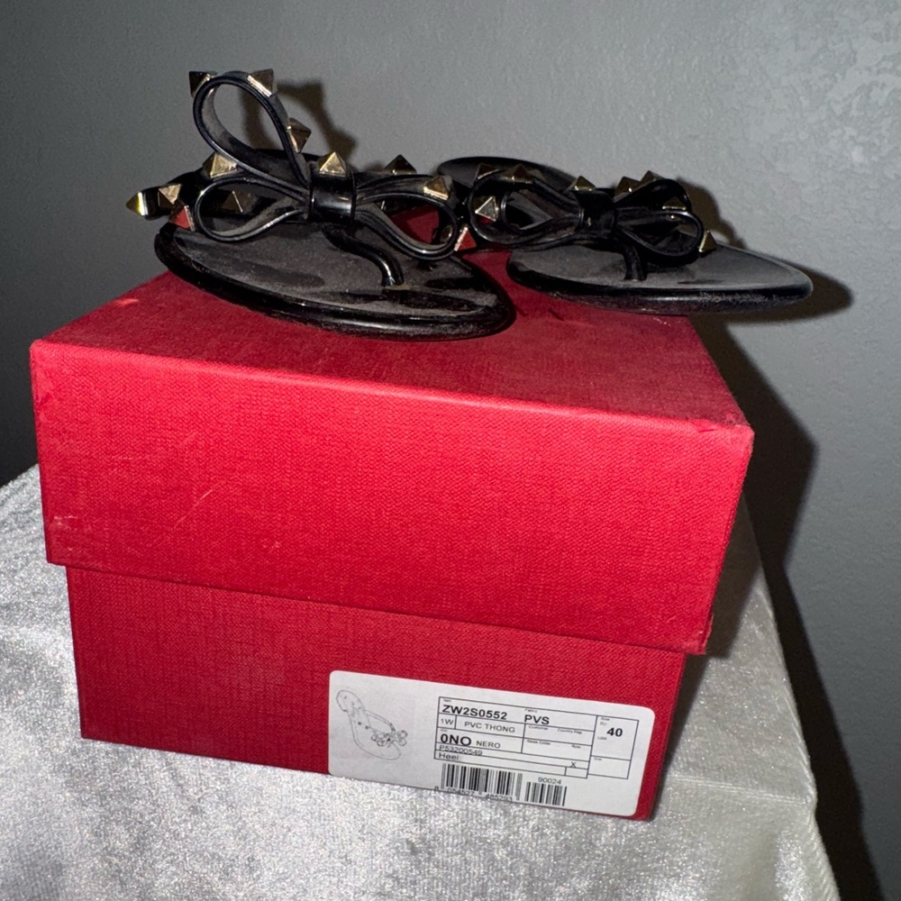 Valentino Garavani Black Flats with Gold Studded Bow